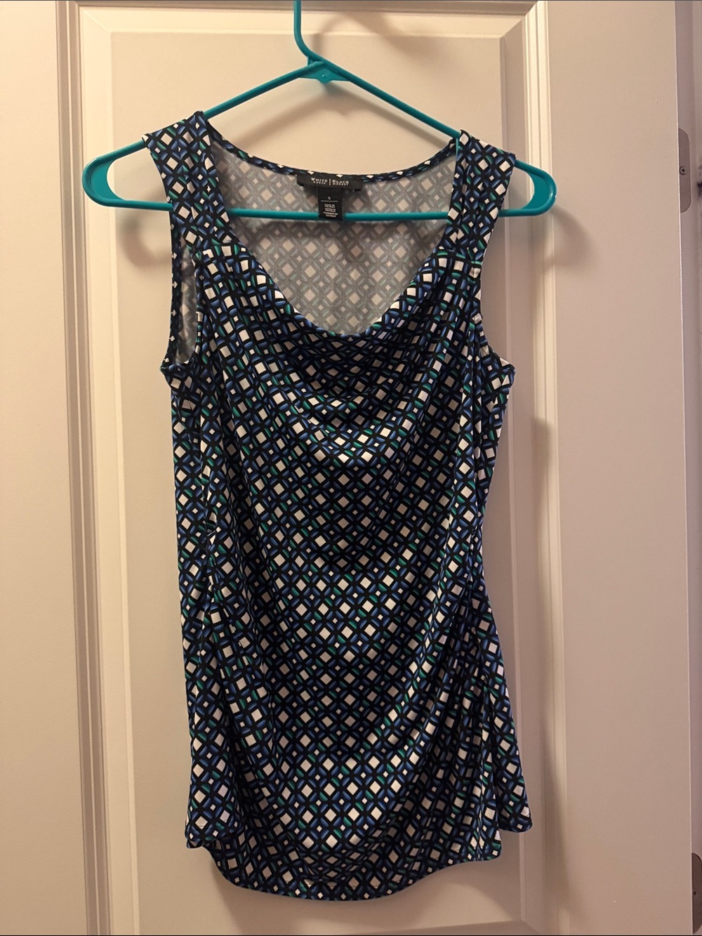 White House Black Market Navy Blue Geometric Sleek Cowl Tank